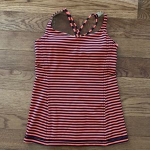 Lululemon Free To Be Orange/Navy Striped Tank Top